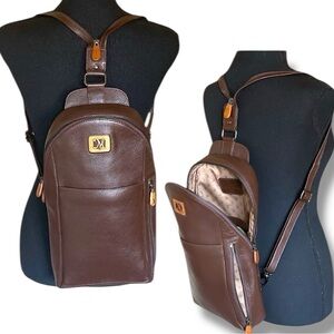 MARTIN & McAUTHUR Leather Sling Backpack Convertible Bag Large 16x …Brown